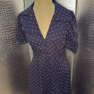 Vintage The Cottager for Junior Petites Polka Dot Dress-Blue Orange Size Small